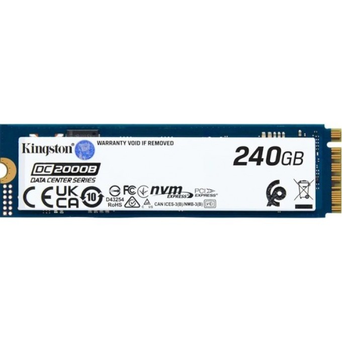 Твердотельный накопитель Kingston SSD DC2000B 240GB, M.2 22x80mm, NVMe, PCIe Gen 4x4, 3D TLC, R/W 4500/400MB/s, IOPs 260 000/18 000, TBW 175, DWPD 0.4 No Heatsink) (12 мес) SEDC2000BYM8/240G