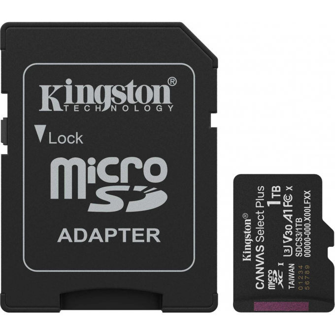 Карта памяти 1Tb MicroSD KINGSTON CANVAS SELECT PLUS + SD адаптер () SDCS3/1TB
