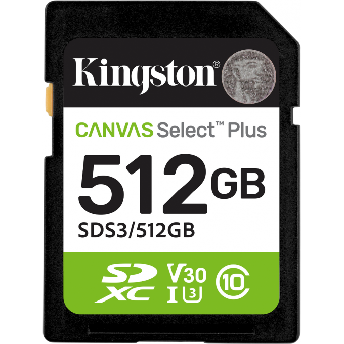 Карта памяти KINGSTON 512GB SDXC CANVAS SELECT PLUS GEN3 150MB/s C10 UHS-I U3 V30 SDS3/512GB