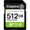 Карта памяти KINGSTON 512GB SDXC CANVAS SELECT PLUS GEN3 150MB/s C10 UHS-I U3 V30 SDS3/512GB