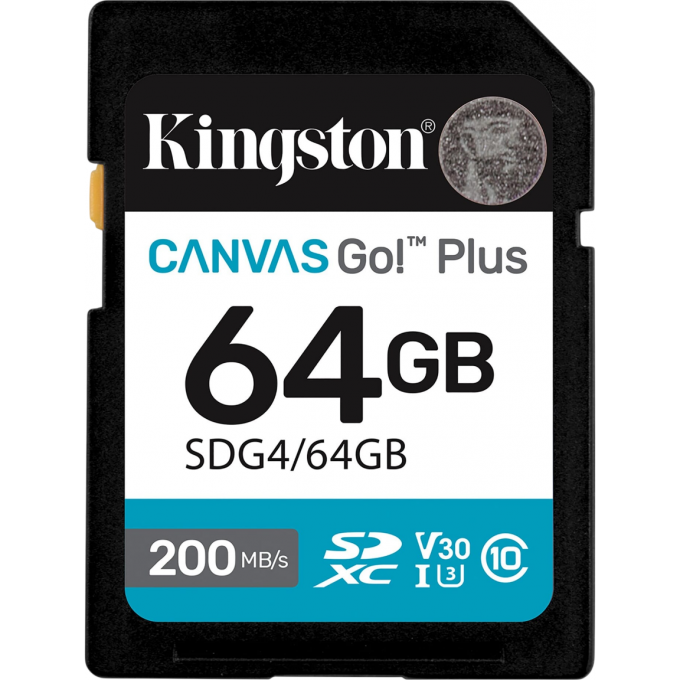 Карта памяти KINGSTON 64GB SDXC CANVAS GO PLUS GEN4 200MB/s C10 UHS-I U3 V30 SDG4/64GB