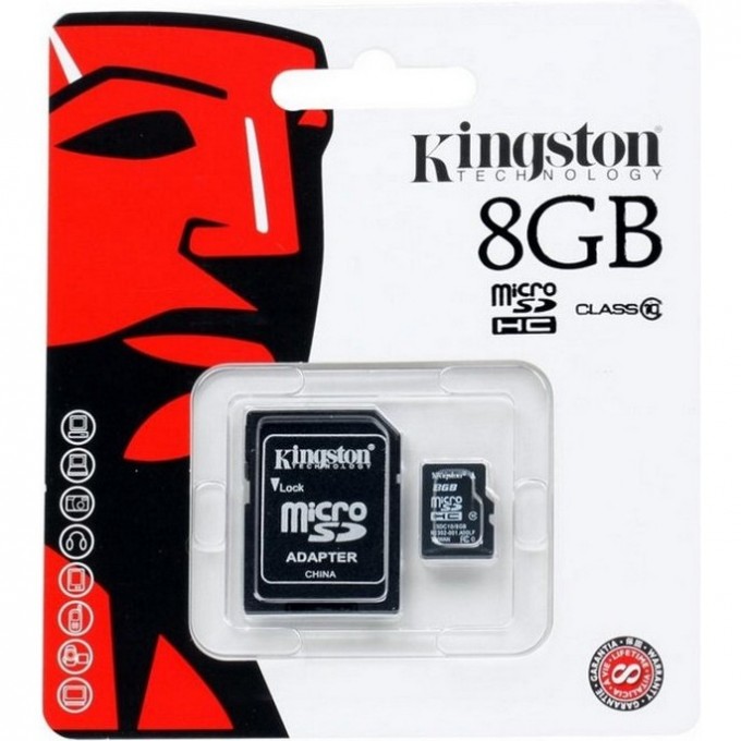 Карта памяти KINGSTON 8GB Class 10 SDC10-8GB+adapter 350355